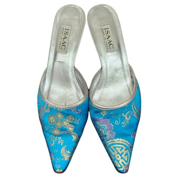 Isaac Mizrahi Turquoise Blue slip- on Mules Textile Size 8 B - Picture 6 of 12